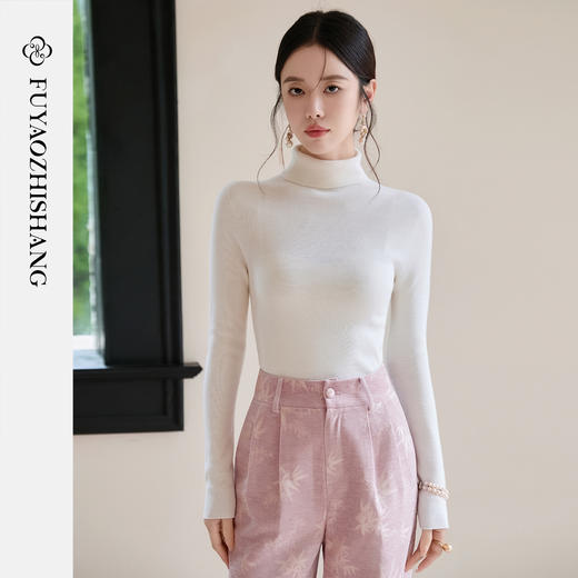 FUYAO扶摇 纯羊毛针织衫女2025冬长袖高领气质高级感通勤百搭上衣 商品图1