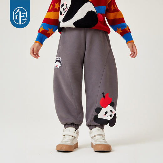 年衣童装加绒裤子秋冬新款儿童弯刀裤卡通熊猫休闲裤盼达乖乖加绒裤子 商品图3