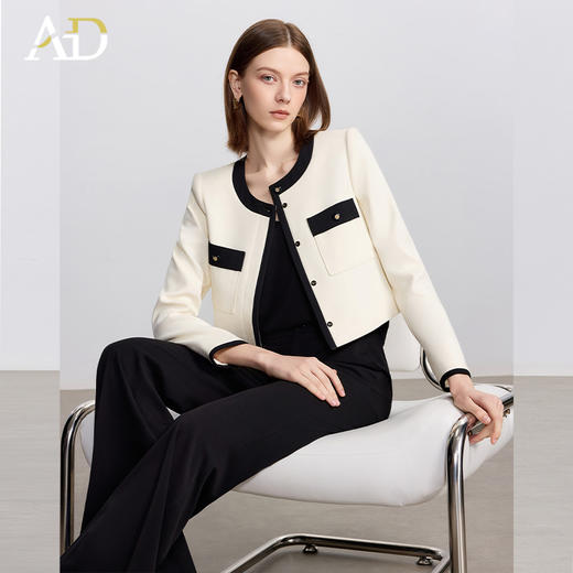 AD高端干练通勤西装套装女新款秋气质米白色长袖圆领小香风外套 商品图3