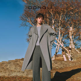 东黎 • 山羊绒女士秋冬西服翻领系带长款双面呢羊绒大衣 4A47