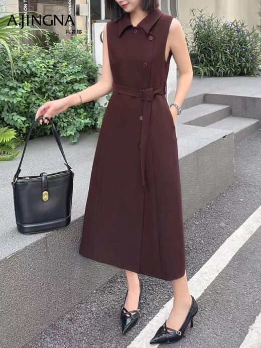 【无袖西装裙】阿菁娜秋季新款大女主无袖西装裙翻领收腰显瘦F30D212002 商品图0