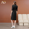 AD黑色工作服女七分袖连衣裙2025秋季新款防走光中长款无领西装裙 商品缩略图4