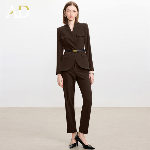 AD爆款棕色西装套装女2025新款秋冬高端气质职业装无领西服正装裤 商品图0