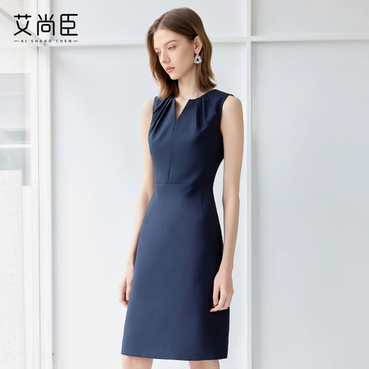 艾尚臣藏青色气质连衣裙女正式场合端庄西装裙轻奢高级感工作服秋 商品图3