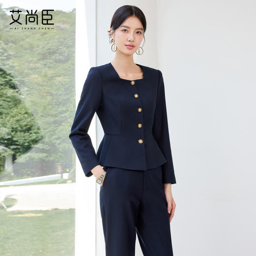 艾尚臣高级感藏青色西装气质优雅百搭酒店经理前台正式场合职业装 商品图1