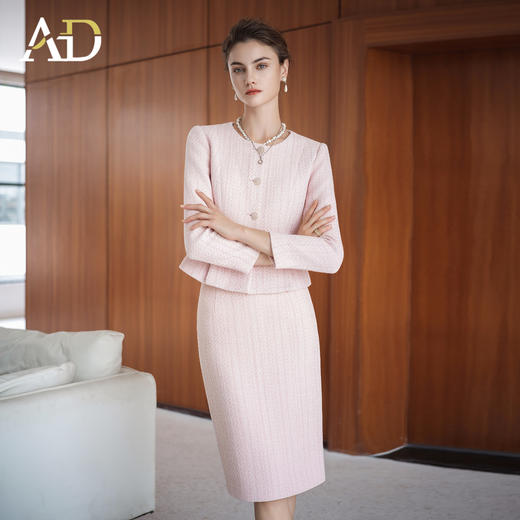 AD法式圆领羊毛长袖套装女2025年新款富家千金西装套装秋冬两件套 商品图1