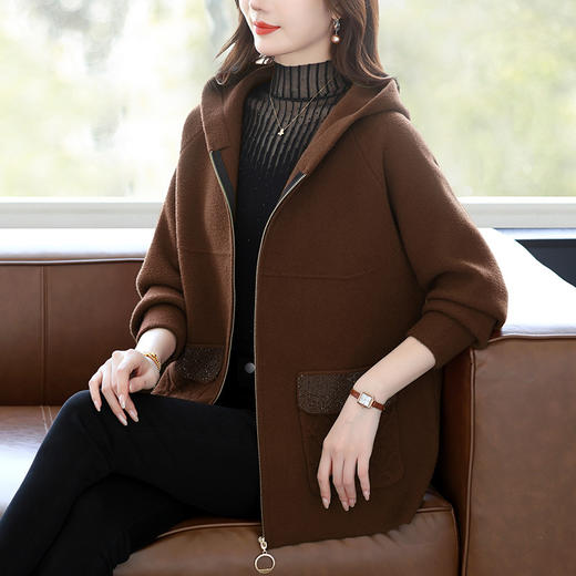 CC 10-5065连帽拉链时髦呢子针织开衫宽松外套 商品图3