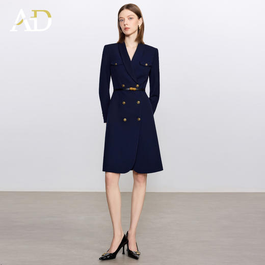 AD简单大方高级感穿搭2025新款长袖西服裙双排扣职业装藏青色工装 商品图1
