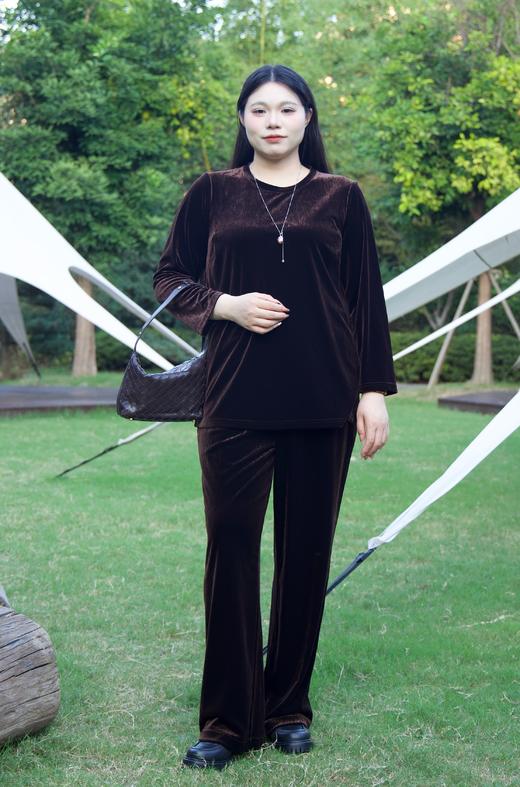 现货，今天发！💫【棕色丝绒套装】高级又有腔调！不起静电，裤子松紧腰。秋冬显贵显瘦第一名！高档气质阔太太感，丝绒套装，洋气高贵两件套，正码正拍 商品图5