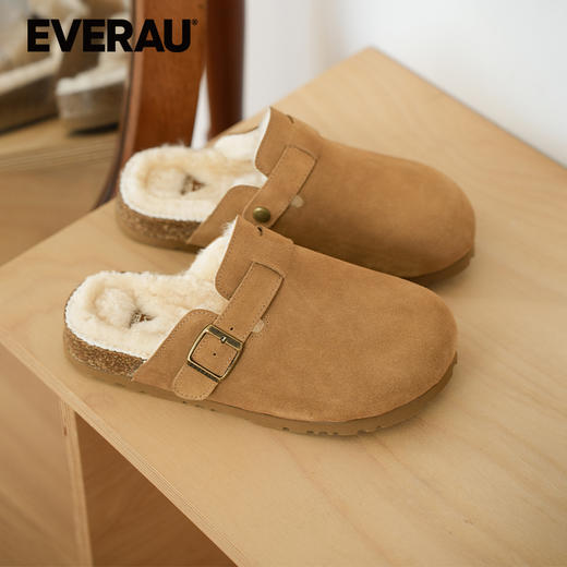 EVERAU复古牛反绒内里羊皮毛一体勃肯拖鞋EA5063 商品图1