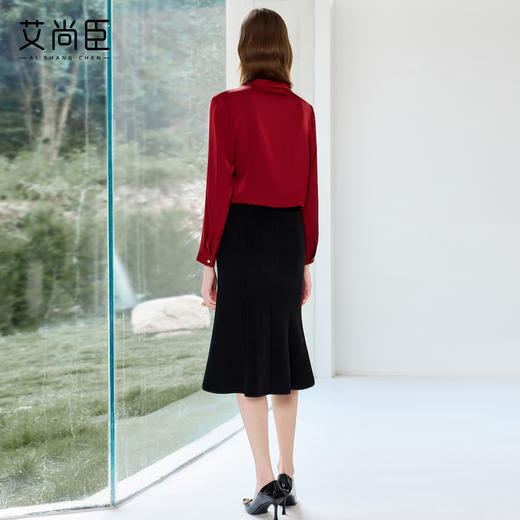 艾尚臣红色气质衬衫套装裙女早秋高级感设计感职业装轻职场工作服 商品图4