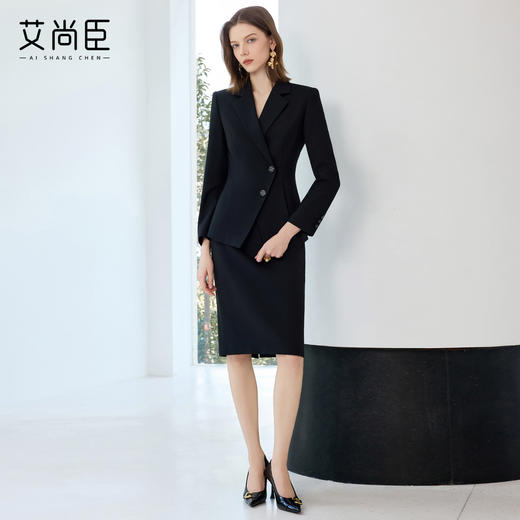 艾尚臣黑色职业套裙女秋酒店前台接待工作装高端气场强大西装套装 商品图1