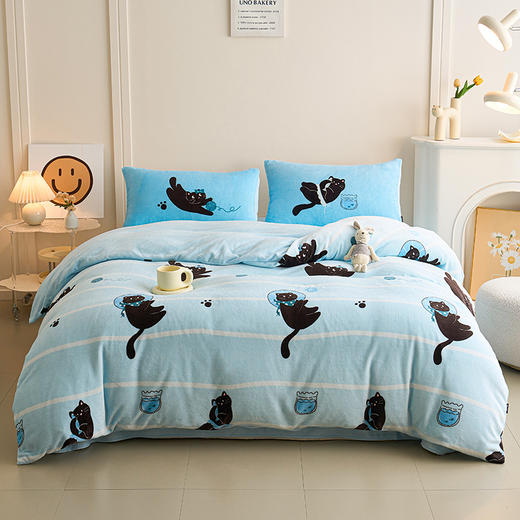 多喜爱 暖暖绒保暖三/四件套海盐喵酱/甜心兔宝/薄荷汪仔hl【高克重暖绒】【6.8度升温】【双面加厚】萌趣卡通 防静电 三款可选 拉链设计 商品图9