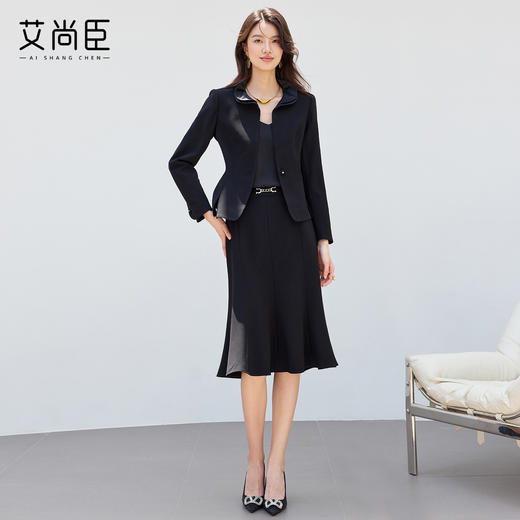 艾尚臣2025新款高级感黑色西装气质优雅正式场合时尚鱼尾裙两件套 商品图2