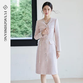 FUYAO扶摇 复古小香风连衣裙女2025秋冬粗毛呢裙子富家千金风穿搭