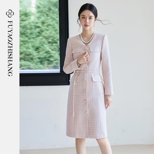 FUYAO扶摇 复古小香风连衣裙女2025秋冬粗毛呢裙子富家千金风穿搭 商品图0