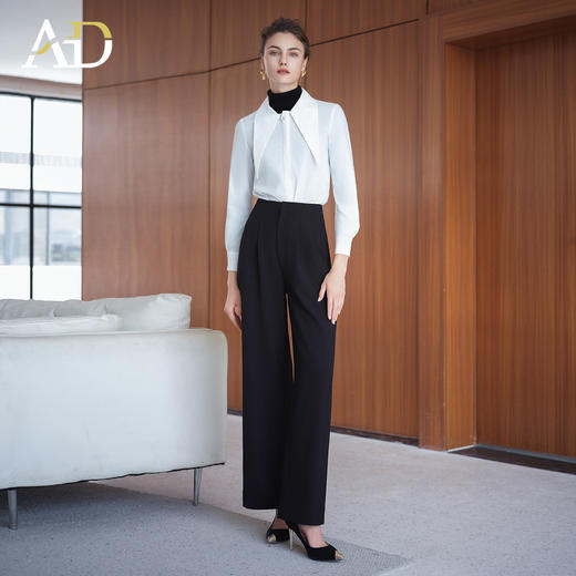 AD高腰显瘦爆款阔腿裤女2025年秋季新款大翻领衬衫两件套职场面试 商品图0