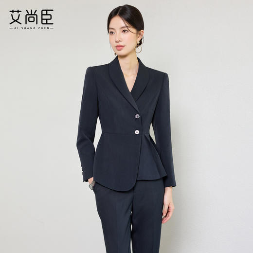 艾尚臣2025新款高级感青灰色气质时尚西装套装酒店商务接待两件套 商品图0