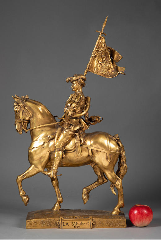 独角鹿西洋古董 19世纪法国雕塑家Emmanuel Frèmiet创作出品「圣人胡贝图斯 St. Hubertus」主题铜鎏金精雕杰作 商品图1