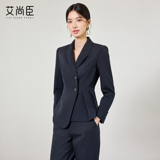 艾尚臣2025新款高级感青灰色气质时尚西装套装酒店商务接待两件套 商品图1