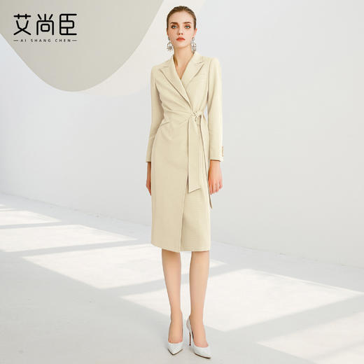 艾尚臣杏色西装连衣裙女早秋新款通勤连身裙气质高端职业装A字裙 商品图3