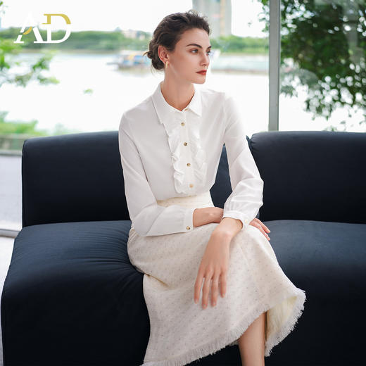 AD高级感名媛时尚套装2025新款气质白色衬衫秋季小香风编织伞裙 商品图0