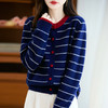 丁摩 100%纯羊毛宽松圆领条纹针织上衣M2-457 商品缩略图2