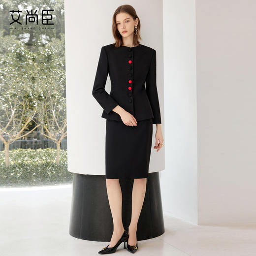 艾尚臣黑色西装套裙女秋上班通勤穿搭套装高端职业气质案场工作服 商品图2