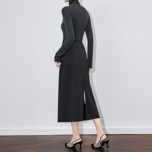 「高货wl」全新升级【铂金会员220/天猫289/差价69】(05730)洛诗琳气质开叉半身裙2025秋冬纯色百搭中长显瘦直筒裙女 商品图3