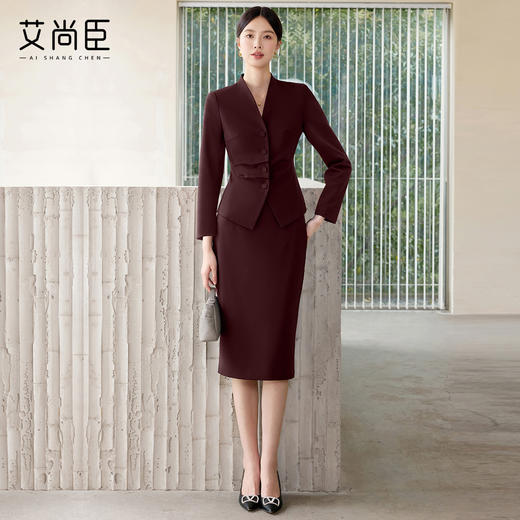 艾尚臣职业装套装女2025新款红色西装两件套正式场合主持人工作服 商品图4