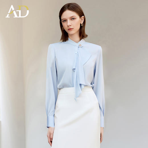 AD立体褶裥蓝色衬衫女士通勤职业装衬衣时尚优雅高级感气质长袖 商品图1