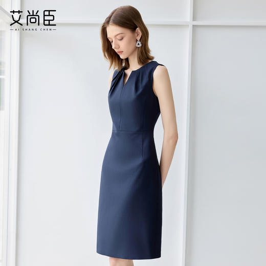 艾尚臣藏青色气质连衣裙女正式场合端庄西装裙轻奢高级感工作服秋 商品图1