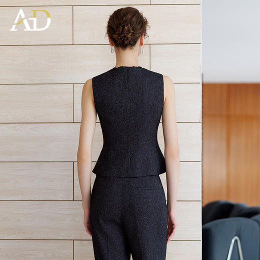 AD时尚英伦风马甲女高级感职业装蕾丝边马夹上衣花灰色直筒西装裤 商品图4