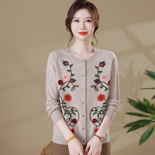 羊毛绒衫洋气妈妈针织衫开衫绣花 商品图3