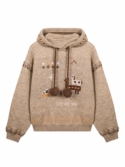 早乙女惠子saotome/STMMY13246/游牧风提花连帽毛衣 商品图3