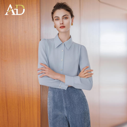 AD灯芯绒直筒裤女2025新款秋冬高级感气质衬衫两件套显瘦阔腿长裤 商品图0