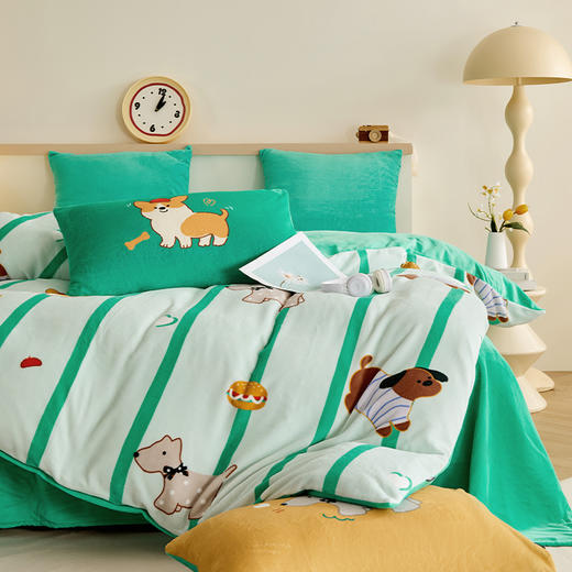 多喜爱 暖暖绒保暖三/四件套海盐喵酱/甜心兔宝/薄荷汪仔hl【高克重暖绒】【6.8度升温】【双面加厚】萌趣卡通 防静电 三款可选 拉链设计 商品图8