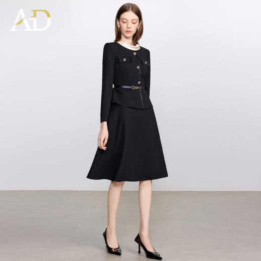 AD秋季千金风女装2025新款乱麻大摆裙法式优雅香槟色醋酸领连衣裙 商品图3