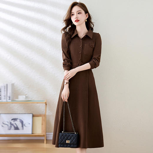 WS185692025年秋季新款气质时尚优雅简约大方美拉德风中长款纯色连衣裙 商品图1