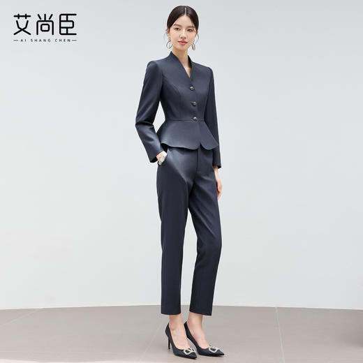 艾尚臣新款高级感青灰色西装时尚气质酒店经理接待西装套装两件套 商品图3