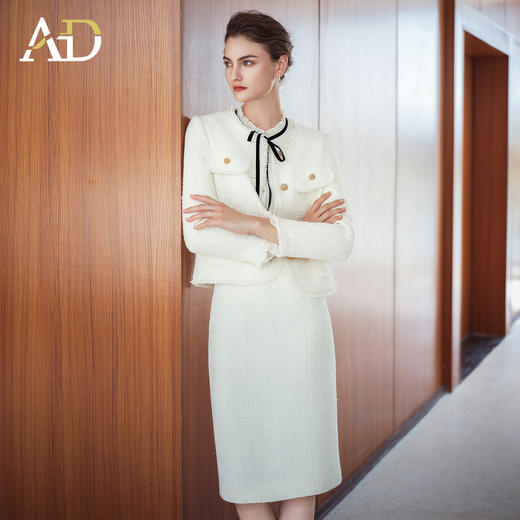 AD米色手工拉毛小香风套装裙女2025新款秋冬气质名媛高端两件套 商品图1
