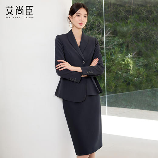 艾尚臣高级感青灰色西装套装修身显瘦气质酒店经理正式场合职业装 商品图2
