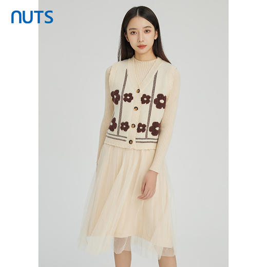 NUTS商场同款秋冬季设计感小众背心针织网纱连衣裙套装女241106577 商品图3