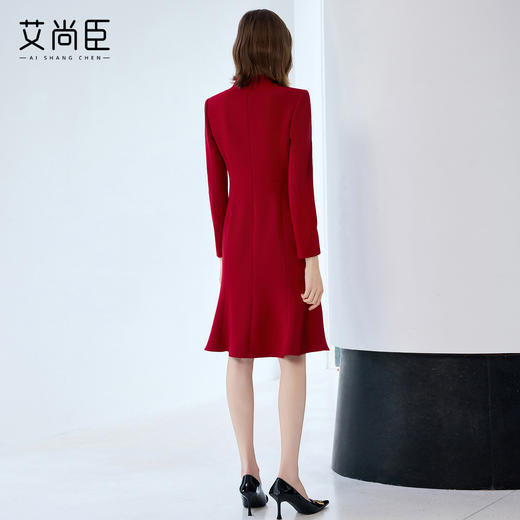 艾尚臣红色连衣裙女轻奢高级感轻熟风鱼尾裙通勤职业主持人西装裙 商品图4