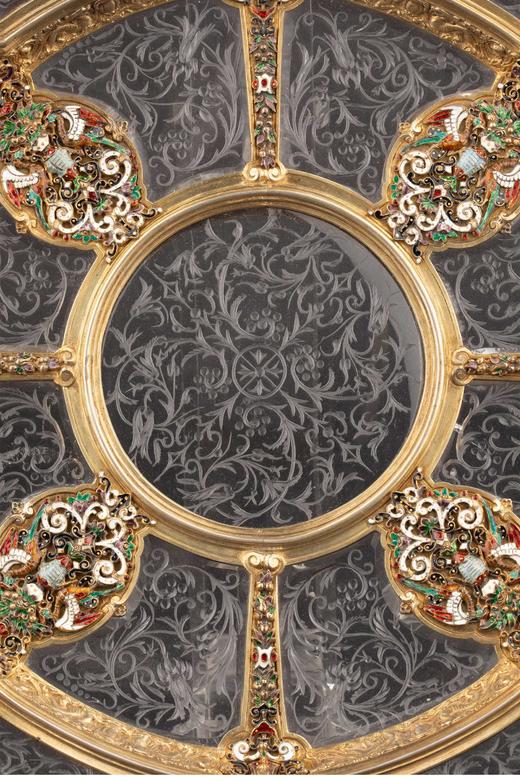 【已售】独角鹿西洋古董 1870年代奥地利出品新文艺复兴风格天然水晶蚀刻嵌珐琅及银镀金装饰赏盘 商品图2