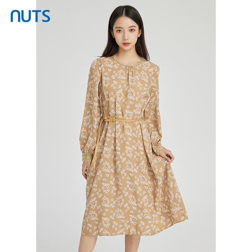 NUTS商场同款设计感气质收腰A字显瘦长袖碎花连衣裙女242103342 商品图0