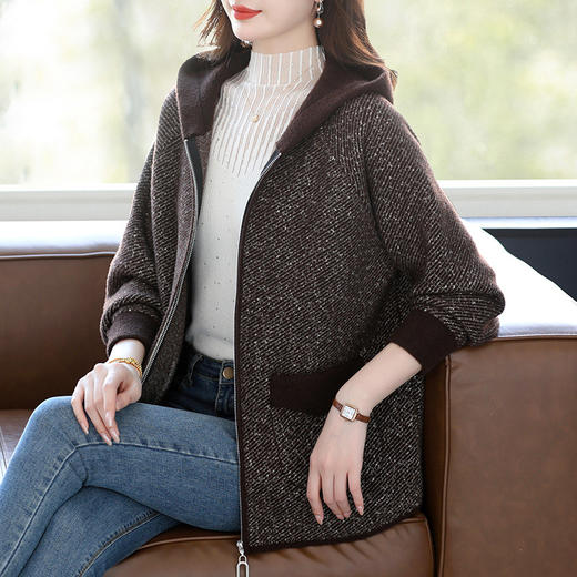 CC 10-5073连帽拉链百搭针织开衫毛衣呢子外套 商品图2