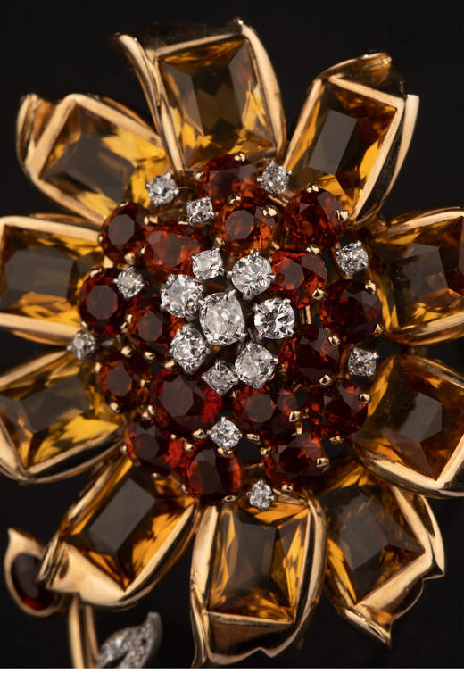 独角鹿西洋古董 1940年代出品18k黄金镶嵌黄水晶及钻石「向日葵」主题胸针 商品图2