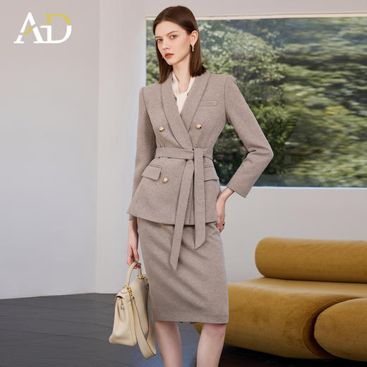 AD燕麦色西装套装女秋冬职业装高端公务员教师演讲主持人工作服 商品图4