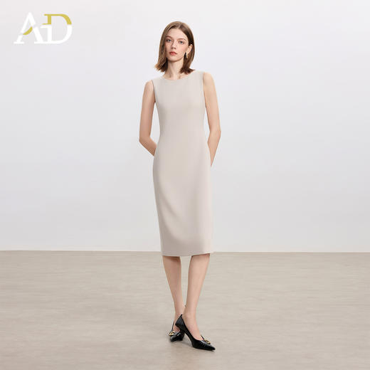 AD米杏色连衣裙女气质内搭西装裙2025秋季职业装中长款通勤无袖裙 商品图2